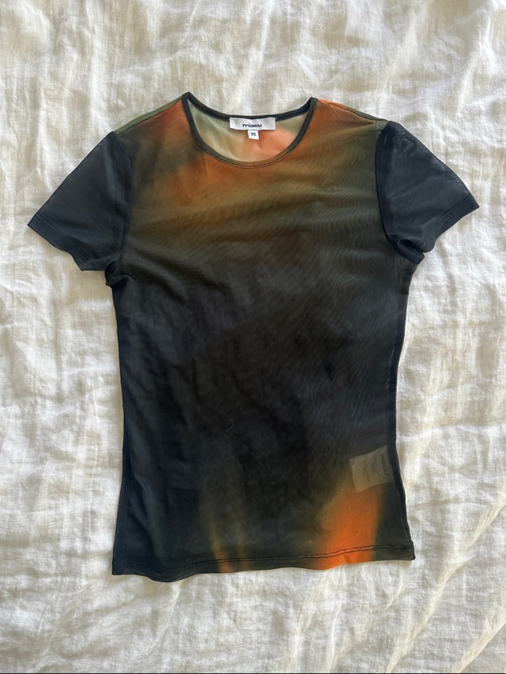 Miaou Black Sheer Short-Sleeve Tee with Orange Gradient